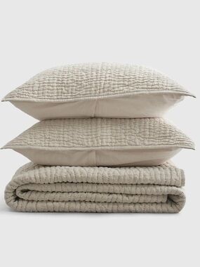 Quince European linen cotton stitch king quilt set new with tags NWT natural
